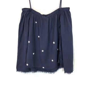 CLOTH & STONE NAVY OFF-THE-SHOULDER STAR PRINT TOP SIZE SMALL